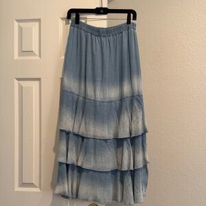 Blue Tiered ruffled skirt with elastic waistband